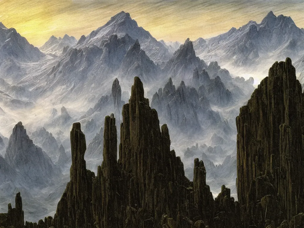 Prompt: The dwarven mountain kingdom | Caspar David Friedrich |