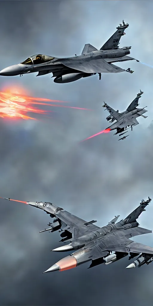 Image similar to f - 1 6 flyby in the style of greg rutkowski and wlop, and lisa frank, and bob ross, and ruan jia, illustration, epic, military aviation, hyper detailed, smooth, unreal engine, sharp focus, ray tracing