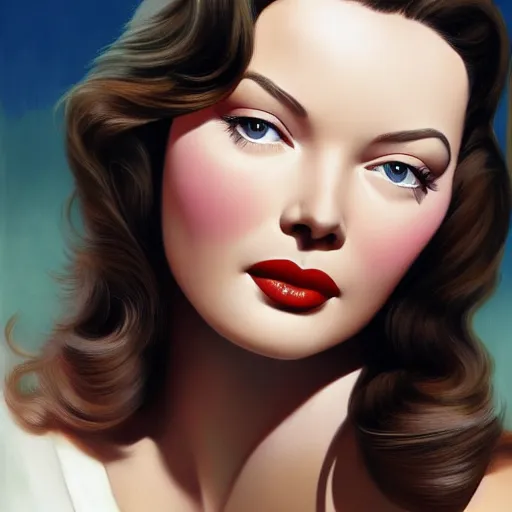 Prompt: young beautiful Gene Tierney color studio publicity photo , tight face shot portrait, highly detailed, painting, artstation, concept art, illustration, art , by graydon parrish
