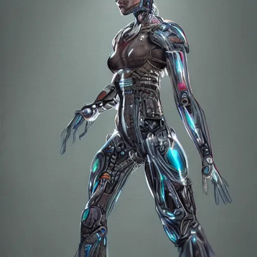 Prompt: concept art of half human half cyborg girl, illustration, art by chris metzner.