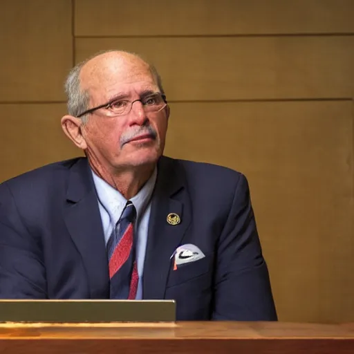 Prompt: portrait of politician bud dweyer making a televised press statement