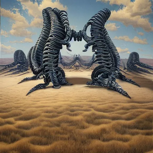 Image similar to an endless twisting inverted nightmare landscape, rhads!, ( h. r. giger )