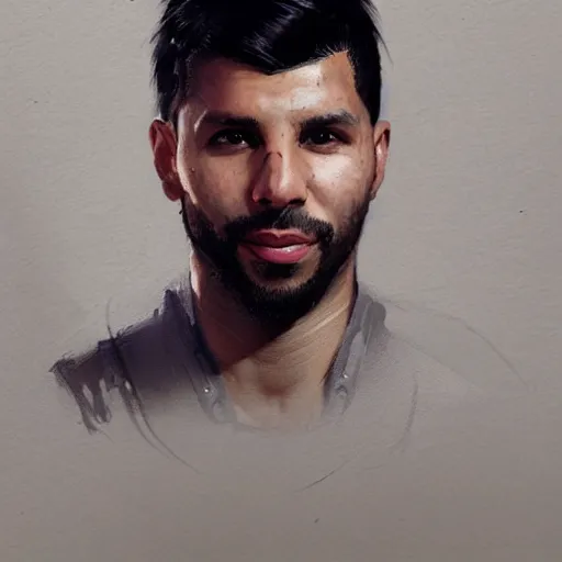 Image similar to portrait of sergio aguero with almost no beard by greg rutkowski, young, attractive, highly detailed portrait, scifi, digital painting, artstation, concept art, smooth, sharp foccus ilustration, artstation hq