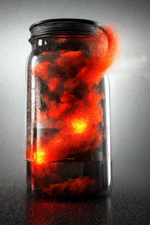 Image similar to a octane render of a violent tornado inside a jar, close - up studio photo, lighting path traced, highly detailed, high quality, hyper - realistic, max accurate,