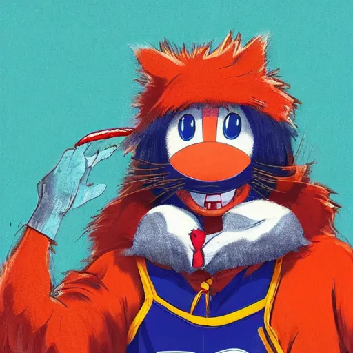 Image similar to anime Portrait of Youppi the Habs Montreal Canadiens Mascot as a very cute powerful and friendly pokemon, highly detailed anime, high evolution, 1990s, legendary, smooth, sharp focus, dynamic lighting, intricate, trending on ArtStation, illustration pokemon, art by WLOP