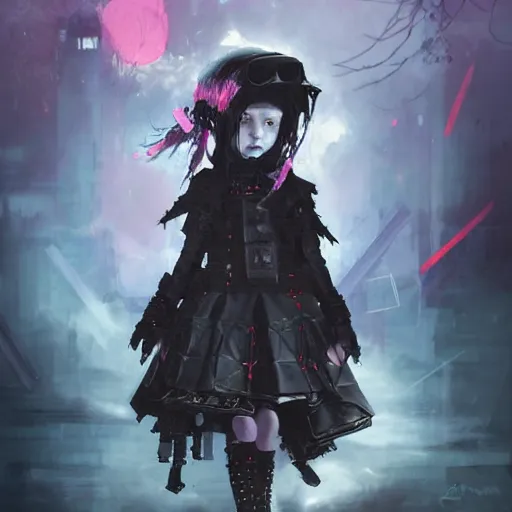 Image similar to cybergoth little girl, artwork by greg rutkowski and hiroriko araki