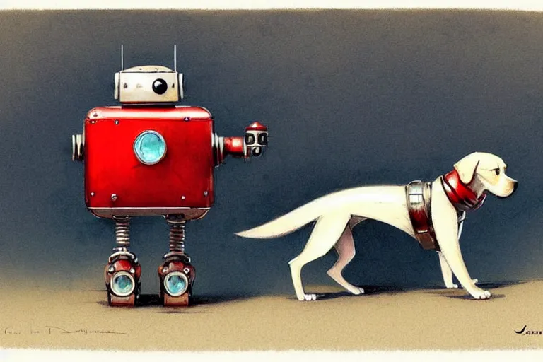 Image similar to adventurer ( ( ( ( ( 1 9 5 0 s retro future robot android dog. muted colors. ) ) ) ) ) by jean baptiste monge!!!!!!!!!!!!!!!!!!!!!!!!! chrome red