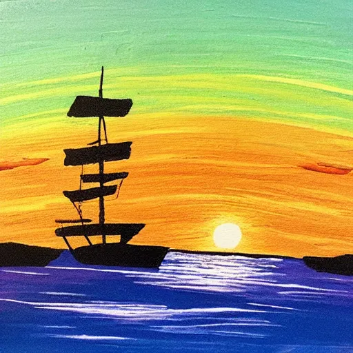 Image similar to a sea landscape with a boat in sunset acrylic paint