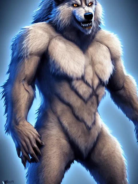 Image similar to cute handsome cuddly werewolf from van helsing unreal engine hyperreallistic render 8k character concept art masterpiece blue
