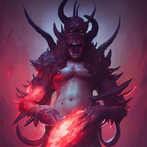 Image similar to concept art of league of legends character demon from hell, greg rutkowski, trending on artstation, highly detailed