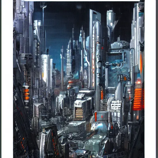 Image similar to highly detailed futuristic city t - 1 0 0 cityscape, katsuhiro otomo style painting