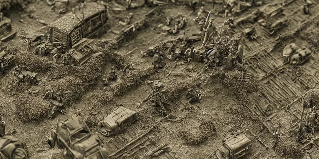 Prompt: zoomed in photo taken of an epic intricate extremely detailed, ww 2, landing at normandy, battlefield diorama, with highly detailed, exquisitely weathered 3 d printed models. macro shot, photorealistic, sharp focus, f 0. 4, golden ratio, soft light,, 3 9 0 0 k