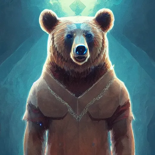 Image similar to realistic bear playing triangulated triangular setar, realistic portrait, symmetrical, highly detailed, digital painting, artstation, concept art, smooth, sharp focus, illustration, cinematic lighting, art by artgerm and greg rutkowski and alphonse mucha