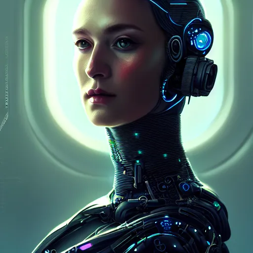 Prompt: full body portrait, cyberpunk robotic elvish queen, extremely detailed, hyperrealistic, intricate, soft light, fantasy, digital painting, art station, by wlop, 4 k