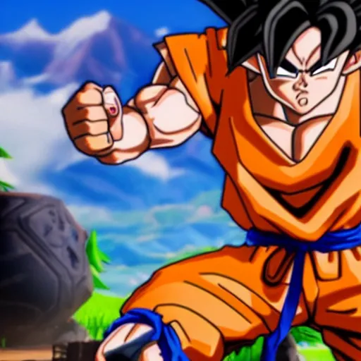 Image similar to still of goku from fortnite