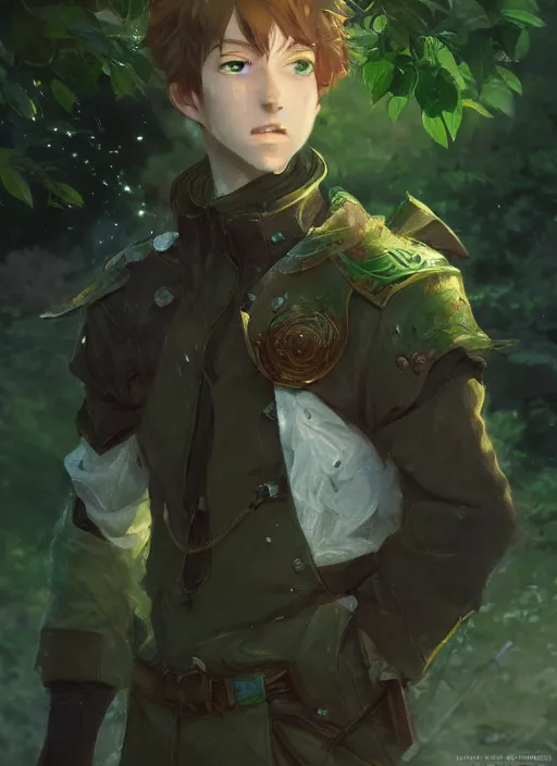 Image similar to a portrait of the male emerald herald in the garden, intricate, tone mapped, ambient lighting, highly detailed, digital painting, artstation, concept art, sharp focus, by makoto shinkai and akihiko yoshida and hidari and wlop