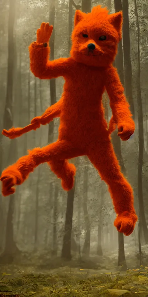 Prompt: boy in an orange fox suit, sunny day in the forrest, moody , lovecraft, giger, ridley scott, zack snyder, Fenghua Zhong, realistic cinematic lighting, establishing action shot, ultra detailed, hyper realism, photo, octane render.