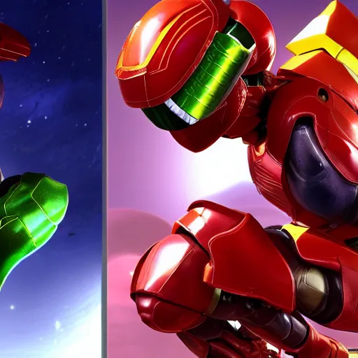 Image similar to samus aran as a ninja vs a metroid as a samurai in 4 k cgi