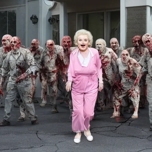 Prompt: betty white returning from the dead leading any army of zombies