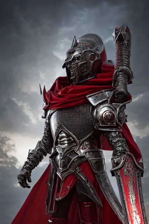evil ultrarealistic massive giant iron knight with red Stable