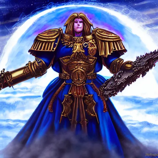 Image similar to the emperor of mankind from laura warhammer 4 0, 0 0 0, digital painting, super detail,