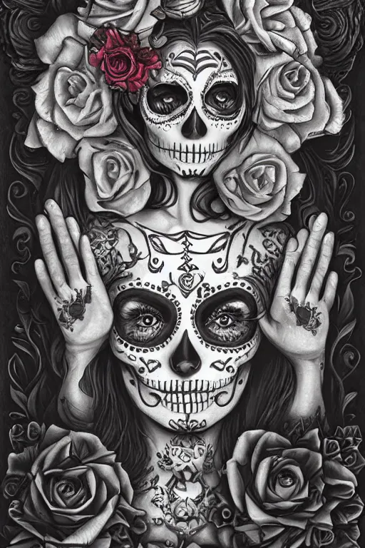 Image similar to Illustration of a sugar skull day of the dead girl, art by Ed Binkley
