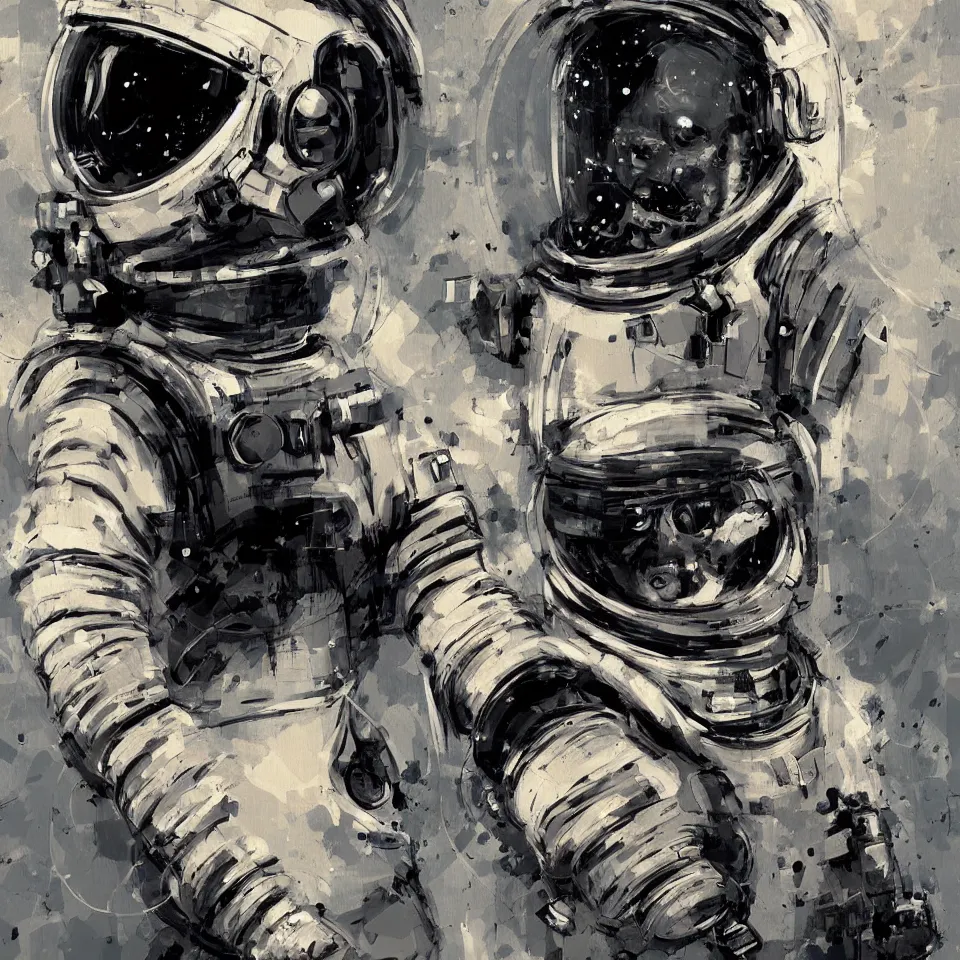 Image similar to a portrait astronaut wearing a headphone, digital painting, digital art, beautiful, cinematic, 4 k, ultra hd, art by ashley wood