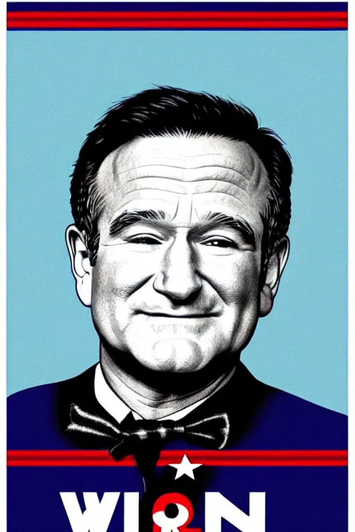 Prompt: Robin Williams presidential campaign poster, realistic, distressed paper, 8k high definition, intricate, elegant, in the style of James Montgomery Flagg