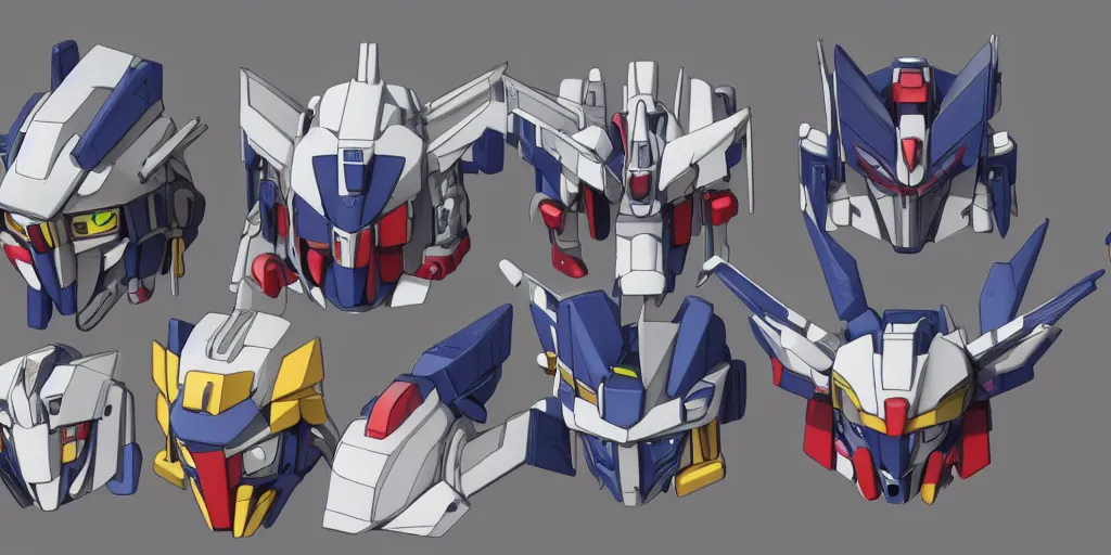 Image similar to Isometric 3d octane render of gundam head pieces