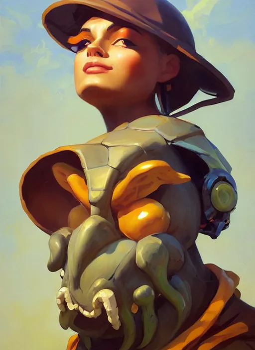 Image similar to Greg Manchess portrait painting of an anthropomorphic sea turtle character from league of legends, full shot, asymmetrical, splashscreen, Organic Painting, sunny day, Matte Painting, bold shapes, hard edges, cybernetic, street art, trending on artstation, by Huang Guangjian and Gil Elvgren and Sachin Teng