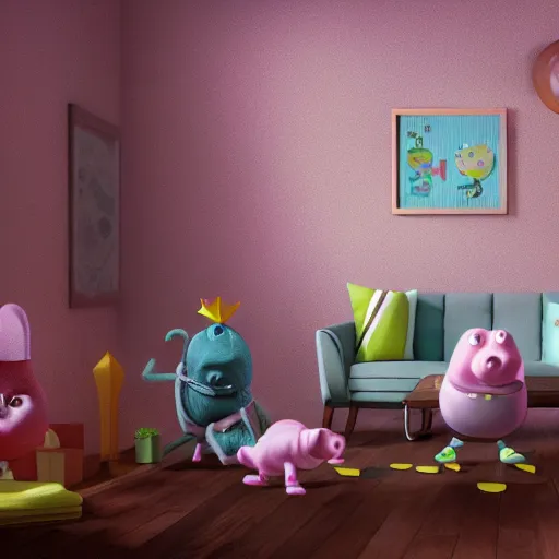 Image similar to blender, octane render, vitorugo, carlos ortega elizalde, ahmad merheb, peppa pig