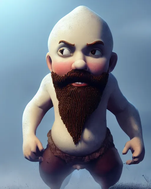 Prompt: bald gnome big white beard, dagger, bomb, running, field, angry, hyper realism, cinematic, volumetric lighting, high detail, octane render, unreal engine, 8 k, depth of field, concept art, dnd, digital art, deviantart artstation, extremely detailed, very sharp, in the style of