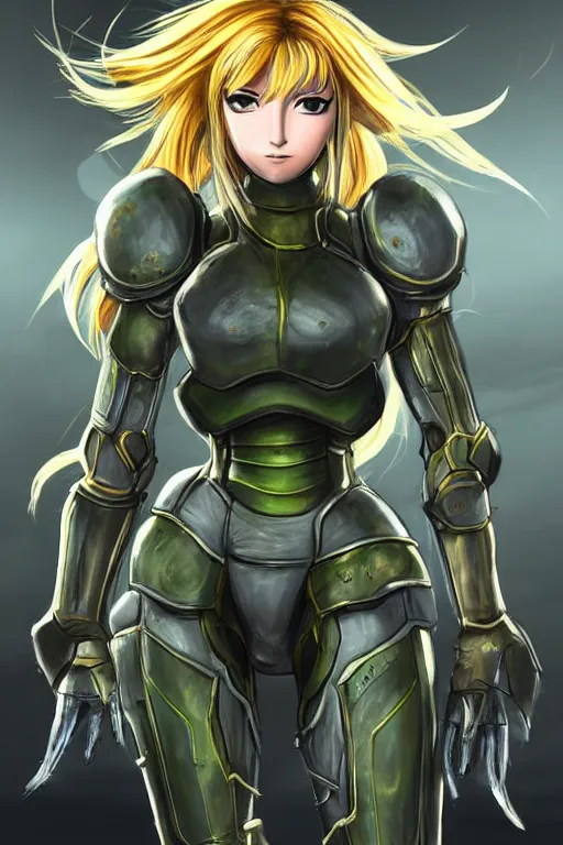 Image similar to an in game portrait of samus aran from dark souls, dark souls art style.