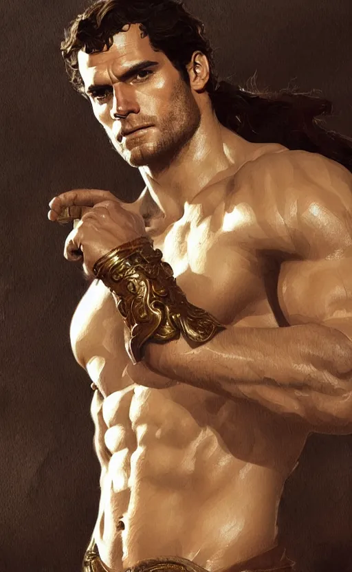 Image similar to Henry Cavill as a Greek god, gorgeous, amazing, muscular, intricate, highly detailed, digital painting, artstation, concept art, sharp focus, illustration, art by greg rutkowski and alphonse mucha