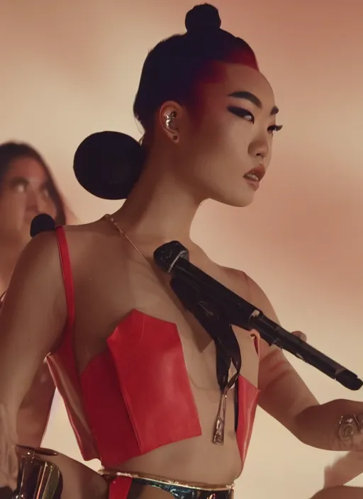 Image similar to rina sawayama winning a grammy award, red weapon 8 k s 3 5, cooke anamorphic / i lenses, highly detailed, cinematic lighting