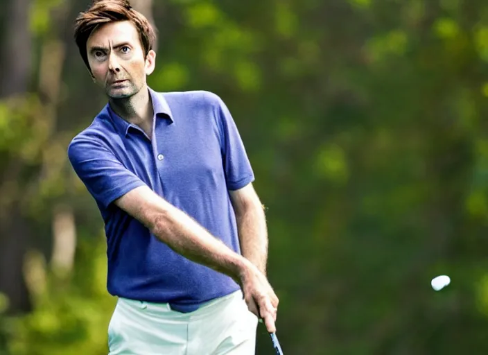 Prompt: promotional image of david tennant as a golfer, detailed face, movie still frame, promotional image, imax 70 mm footage