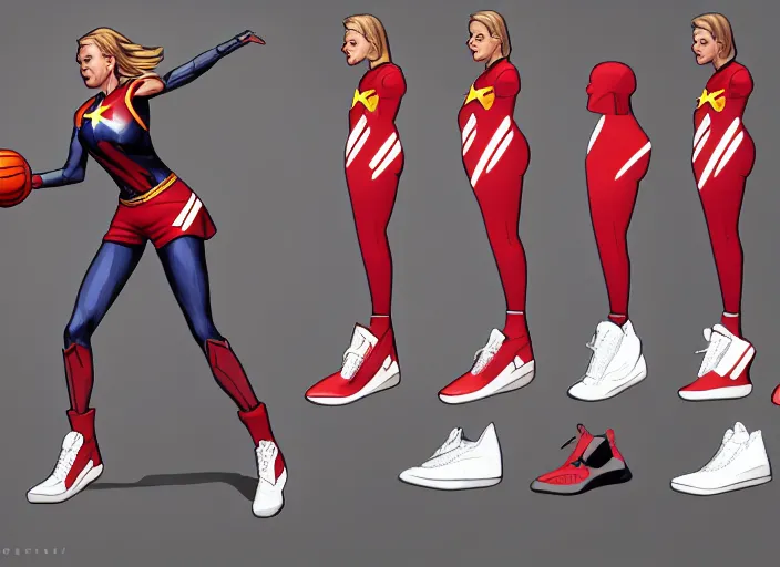 Prompt: basketball sneakers concept of captain marvel, trending on artstation, smooth, sharp focus