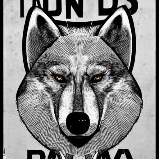 Prompt: portrait of retarded wolf, squint eyes, rabies, propaganda style, poster style