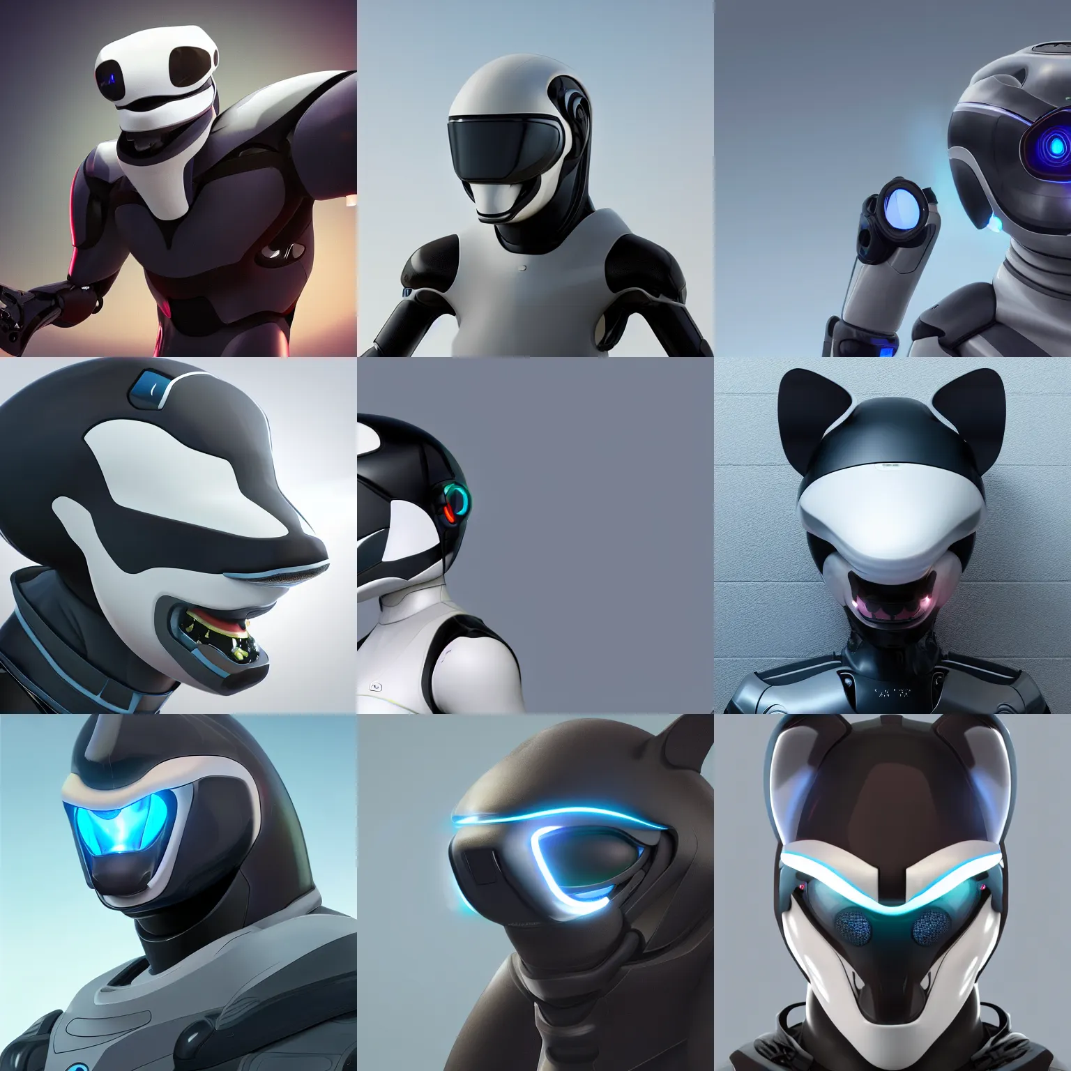 Image similar to male robotic anthro orca, visor screen for face, snout under visor, commission on furaffinity, cgsociety, octane render