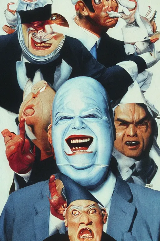 Image similar to coneheads, japanese vhs cover art, detailed facial expressions