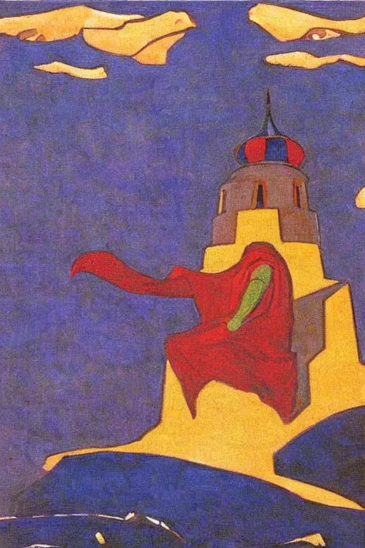 Image similar to thor, marvel, artwork by nicholas roerich,