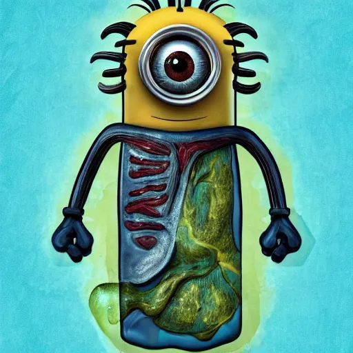 Prompt: A detailed biological anatomy of a minion, photorealistic, textbook, scientific