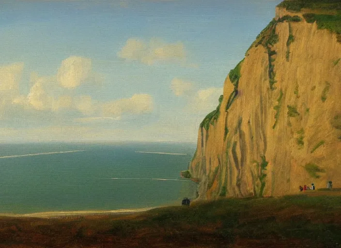 Image similar to cliffs of dover, uk in the style of hudson river school of art, oil on canvas, no frame