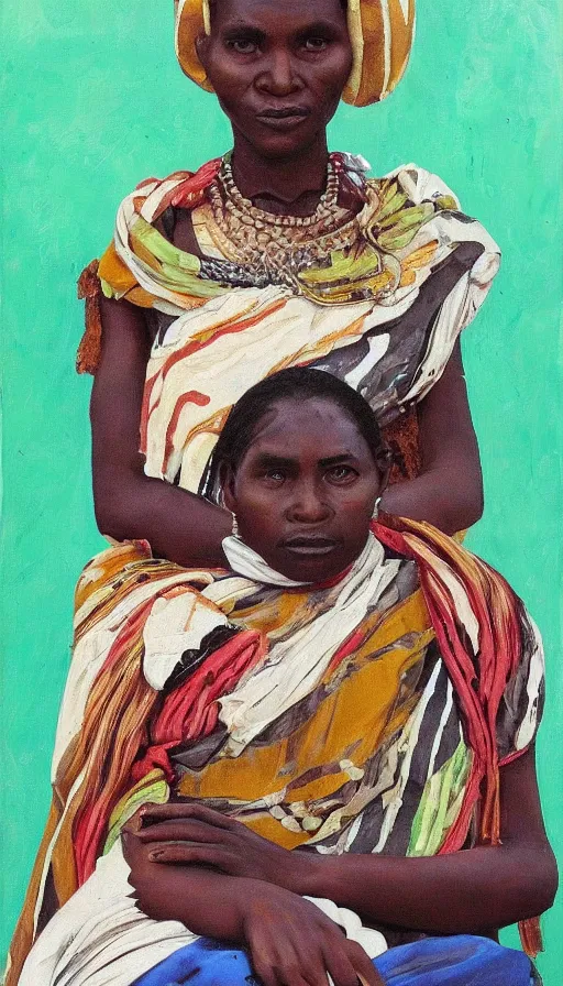 Image similar to ashanti woman wearing a traditional wraparound. portrait. painting