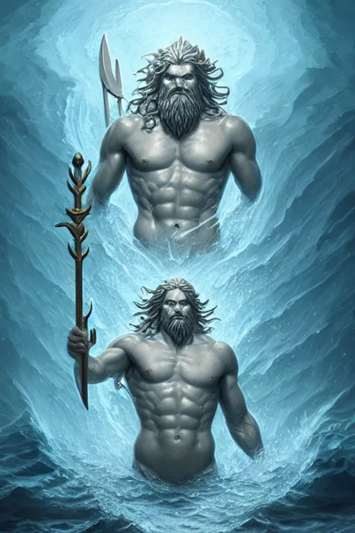 Image similar to poseidon humanoid god of the sea, trident, highly detailed, d & d, fantasy, highly detailed, digital painting, trending on artstation, concept art, sharp focus, illustration, art by artgerm and greg rutkowski and magali villeneuve