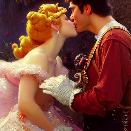 Image similar to a portrait of a mario kissing princess peach. highly detailed painting by gaston bussiere, craig mullins, j. c. leyendecker, furry