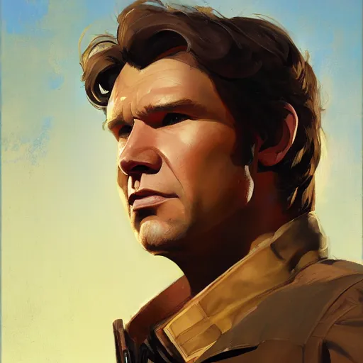 Image similar to greg manchess portrait painting of han solo as overwatch character, medium shot, asymmetrical, profile picture, organic painting, sunny day, matte painting, bold shapes, hard edges, street art, trending on artstation, by huang guangjian and gil elvgren and sachin teng