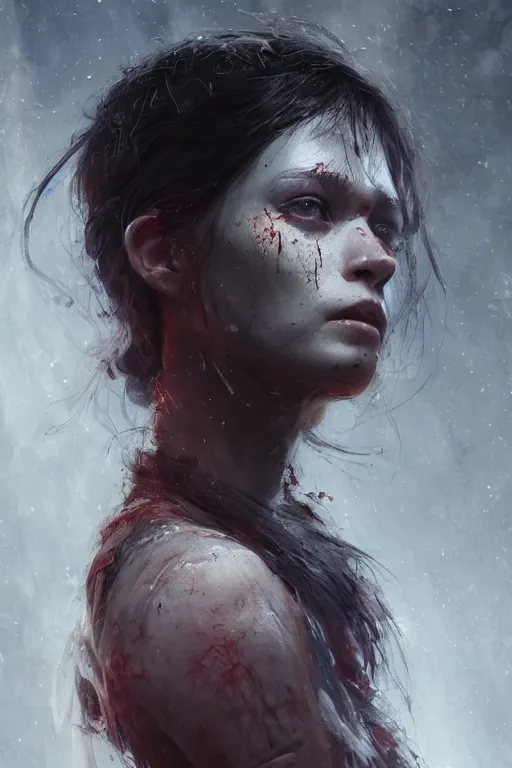 Image similar to A portrait of a zombified young women by Greg Rutkowski, Sung Choi, Mitchell Mohrhauser, Maciej Kuciara, Johnson Ting, Maxim Verehin, Peter Konig, Bloodborne, 8k photorealistic, cinematic lighting, HD, high details, dramatic, dark atmosphere, trending on artstation