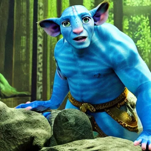 Prompt: Danny DeVito in the movie avatar, blue creature, movie poster