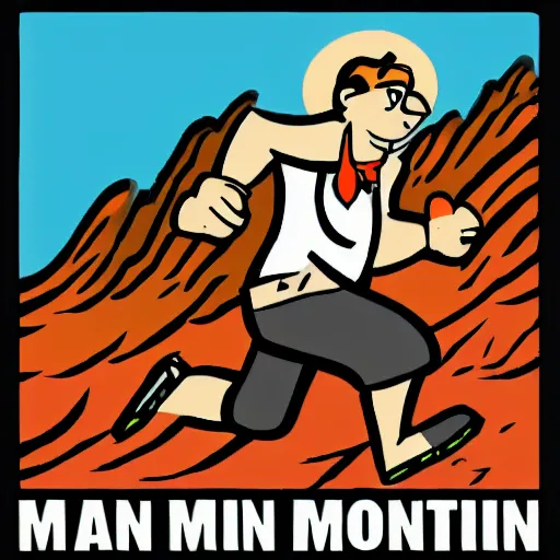 Prompt: a man running down a mountain, in the style of neckface